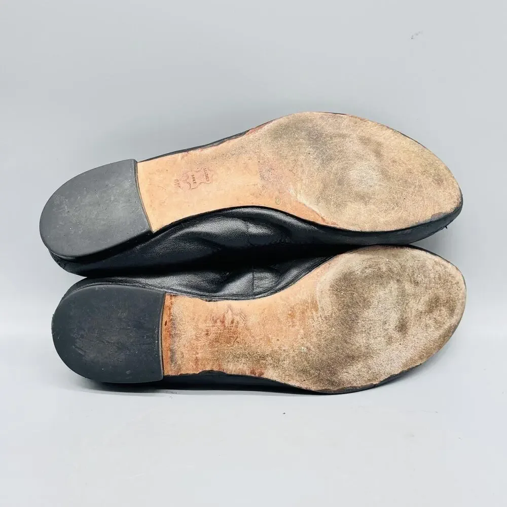 Tory Burch Shoes Womens 6 Black Leather Reva Ballet Flats Gold Logo Slip On